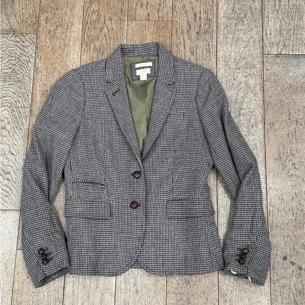 J.CREW Schoolboy Blue/Brown/Gray Houndstooth Tweed 2-Button Blazer Sz. 2